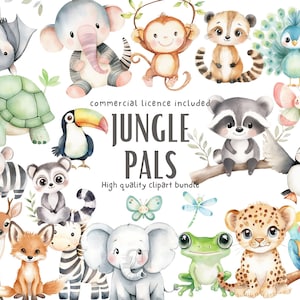 Lot de cliparts animaux de la jungle à usage commercial | Mignon bébé animal Safari PNG pour enfants, travaux manuels, scrapbooking, décoration de chambre d'enfant, bricolage