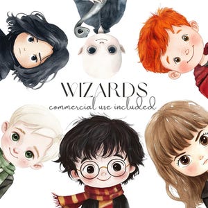 Adorabili maghi emozioni ritratto clipart bundle per la creazione, stampe di progetti digitali - Perfetto per i fan e creazioni a tema magico