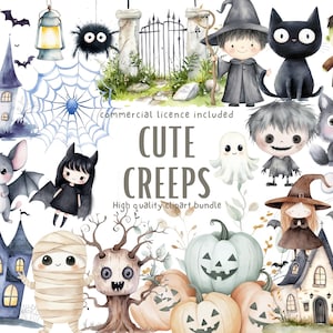 Cute Halloween Clipart Bundle for Kids | Kawaii Creepy Fall Illustrations | Spooky Witch Ghost Zombie PNG | Pastel Halloween Art Set