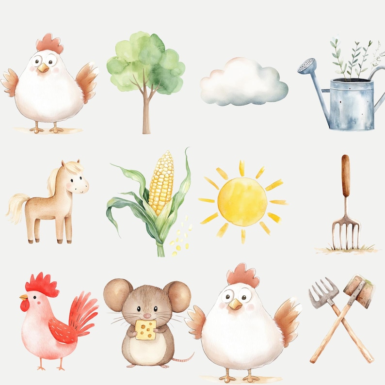Watercolor Farm Animals Clipart Set, Barnyard Illustration (digital ...