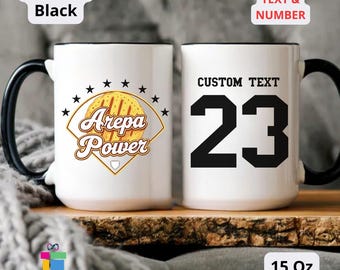 Custom Venezuela Baseball Mug, Personalized Venezuelan Pride Arepa Power Coffee Cup with Name and Number, Regalo Venezolano, Vzla Gift