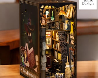 DIY Magic Pharmacist Book Nook Kit: LED Lights, Bookshelf Insert