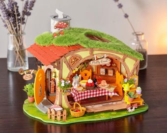 Fluffy Grove DIY Miniature House Kit, Rolife 3D Wooden Puzzle, Mini Dollhouse with LED Light, Cottage Craft Kit, Cute Room Decor Gift