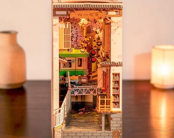 Rolife Style Japanese Sakura Book Nook Kit, DIY 3D Wooden Puzzle
