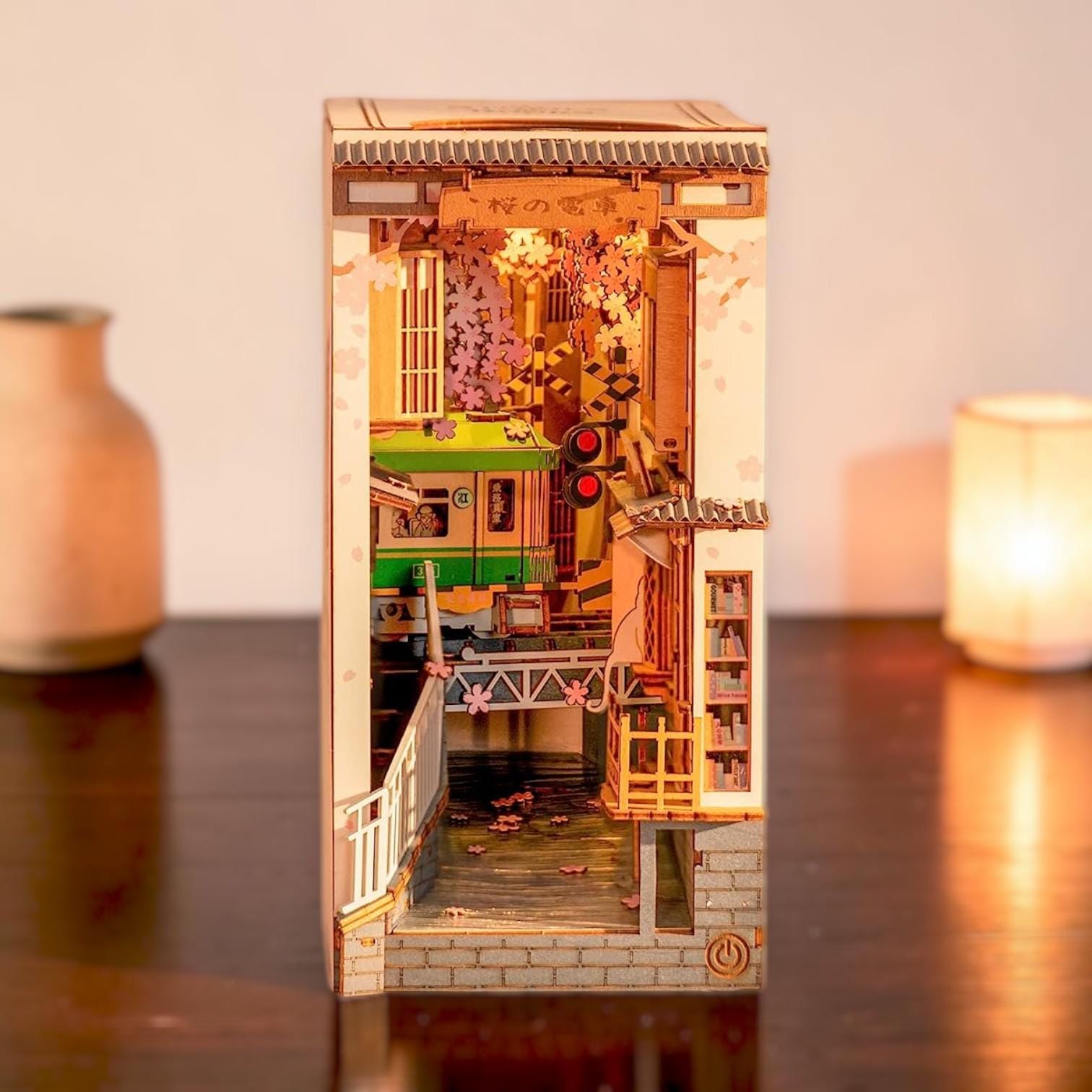 Rolife Style Japanese Sakura Book Nook Kit, DIY 3D Wooden Puzzle