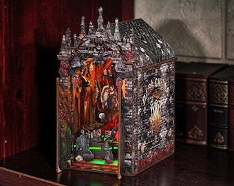Gothic Haunted House DIY Book Nook Kit, 3D Wooden Puzzle Miniature Castle, LED Shelf Insert, Dark Fantasy Decor, Spooky Gift for Crafters