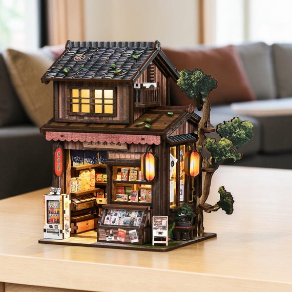 Maison de à Construire pour Adultes | Kit de Construction Miniature | Villa Réaliste Blocs de Construction avec Lumière LED pour Bibliothèque et Décor de Noël