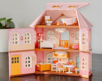 Rolife Pink Dollhouse Miniature House Kit, DIY Dollhouse Kit, 3D Wooden Puzzle, Mini House Model, Gift for Girls & Collectors