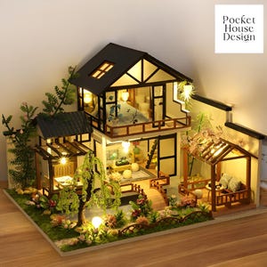 DIY Japanisches Miniatur Puppenhaus Kit 1:24 mit Lichter Traditionelle Erwachsene Handwerk Geschenk Einzigartige Home Decor und Handmade Hobby, Mini Diorama