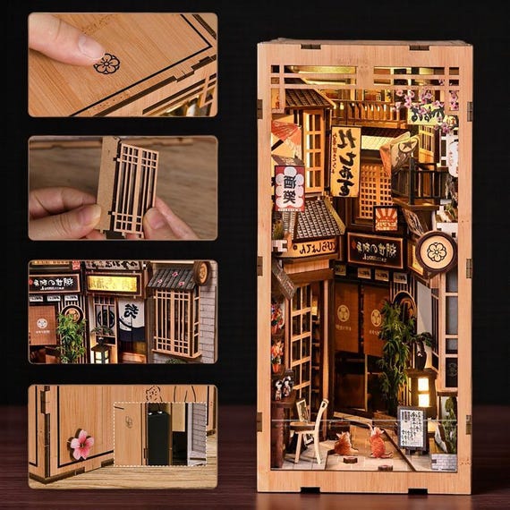 DIY Japanese Alley Book Nook Kit, 3D Wooden Puzzle With LED