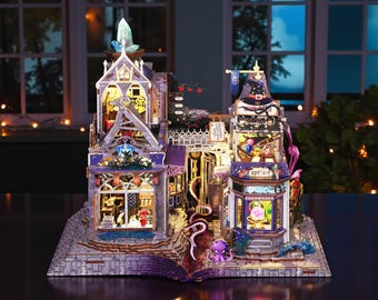Rolife Magic Potion Shop DIY Miniature Kit, 3D Wooden Puzzle Dollhouse, Fantasy Apothecary Book Nook, LED Mini House Craft Kit