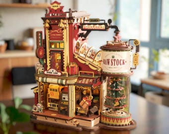 Rolife Dream Gift Factory DIY Miniature House Kit, 3D Wooden Puzzle Toy Factory Model, DIY Dollhouse with LED Light, Book Nook Decor