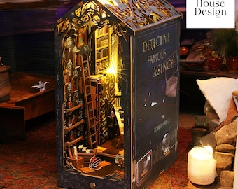 DIY Book Nook Kit, Detective Agency Bookshelf Insert, Miniature Diorama
