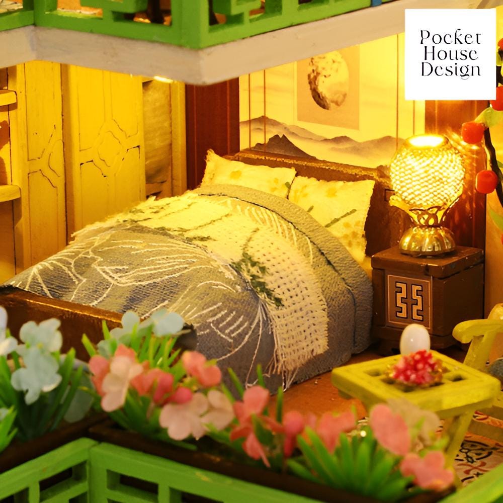 Miniatur-Puppenhaus Im Japanischen Stil – DIY-Holzbausatz Mit LED-Beleuchtung Zum Selberbauen