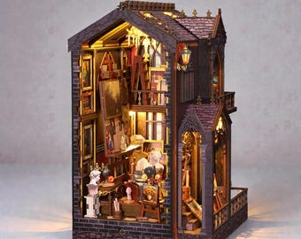 Studio Bokhörnskit, DIY Miniatyr Bokhyllinsats, 3D Träpussel