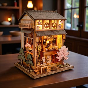 DIY Japanese Izakaya Book Nook Kit, 3D Wooden Puzzle With LED