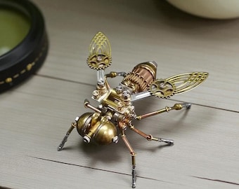 3D Steampunk Insect Model Kit, Brass Metal Bumblebee Puzzle, DIY Assembly Craft, Retro Robot-Style Bumble Bee Model