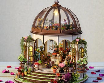 Hanging Garden Book Nook Kit, Lighted Miniature House, DIY 3D Wooden Puzzle