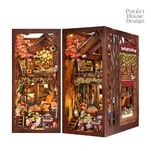 DIY Book Nook Kit My Home Family Puppy Diorama, 3D Wooden Puzzle Bookshelf Insert, DIY Miniature House Model, Miniature World Bookend Gift