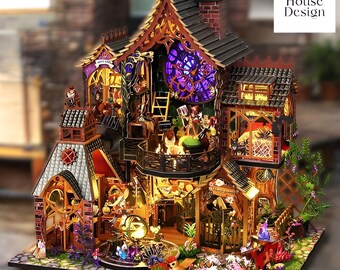 DIY木製ミニチュアドールハウスキット：ライト付き手作りジオラマ