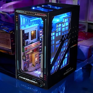 Cyberpunk Book Nook DIY Kit: 3D Miniature Bookshelf Diorama