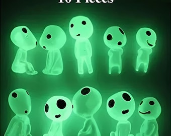 10 Glow in the Dark Kodama Figures: Miniature Garden Ornaments