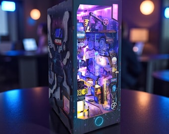 Cyberpunk Book Nook Kit, LED Lit 3D Wooden Puzzle Diorama