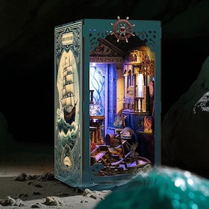DIY Book Nook Kit | Miniature House Diorama for Bookshelf | Handmade Nautical Book Nook Insert | Sea Adventure Mini Diorama Gift