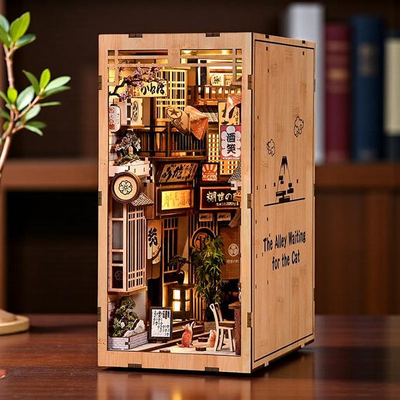 DIY Japanese Alley Book Nook Kit, 3D Wooden Puzzle With LED