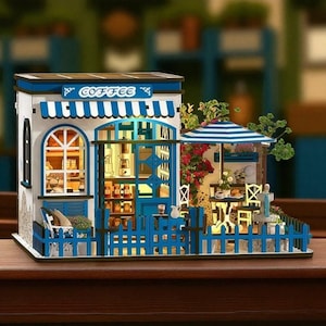 Book Nook Coffee Shop | DIY Miniature Cafe Dollhouse Kit | Cute Coffee Bar Diorama for Bookshelf Decor | Handmade Gift for Book Nook Lovers