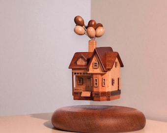Handmade Wooden Levitating House Ornament, Magnetic Floating Desk Decor