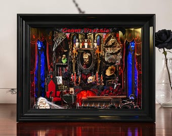 Rolife Dracula Castle DIY Book Nook Kit, 3D Wooden Puzzle Miniature Dollhouse Kit, Gothic Shadow Box Bookshelf Decor Gift