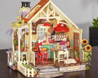 Country House DIY Miniature House Kit, Rolife 3D Wooden Puzzle, Mini Dollhouse with LED Light, DIY Craft Kit, Cottage Home Decor Gift