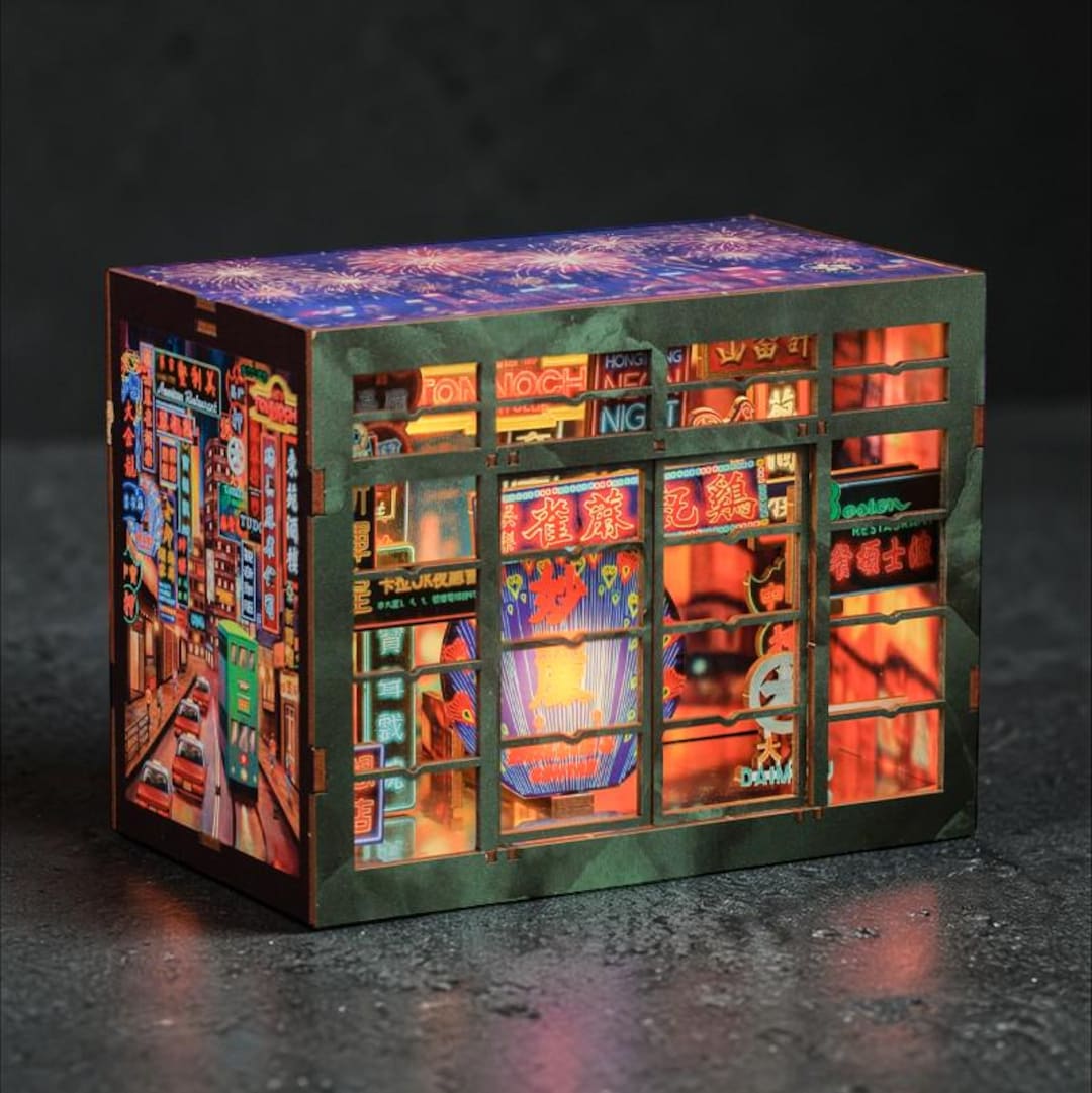 DIY Hong Kong Neon Night Book Nook Kit, Rolife Style 3D Wooden Puzzle ...