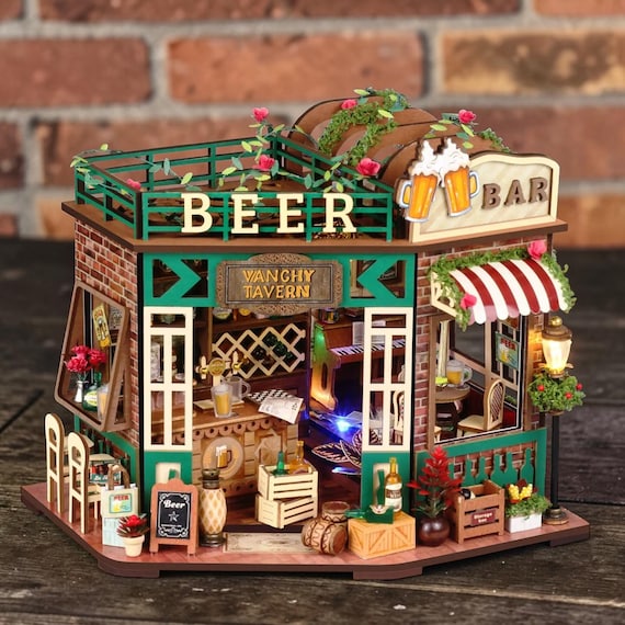 希少☆90s ベティブープ　ミニチュアティーセット DIY Beer Tavern Book Nook Kit, Rolife Style 3D Wooden Puzzle