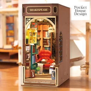 Build Your Own Bookstore DIY Kit - Miniature Dollhouse Craft for Adults Mini Diorama Room with Furniture and Books, Creative Gift Idea