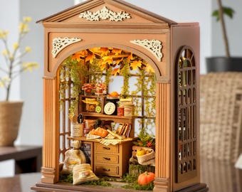 Rolife Miniature Garden Pantry DIY Dollhouse Kit, 3D Wooden Puzzle Mini House, Cozy Farmhouse Storage Room, LED Miniature Room Decor