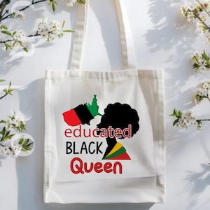 Empowered Black Queen Tote Bag - African American Feminist Shoulder Bag, Educated Black Woman Queen Canvas Tote, Black History Month Gift,