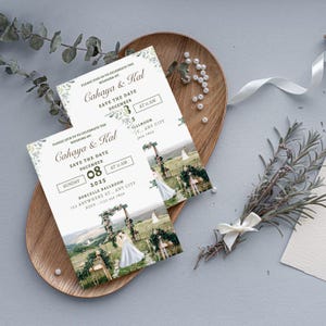 Greenery Floral Wedding Invitation, White Floral Wedding Invitation Template, Sage Green Wedding Invitation Suite, Editable Canva Template