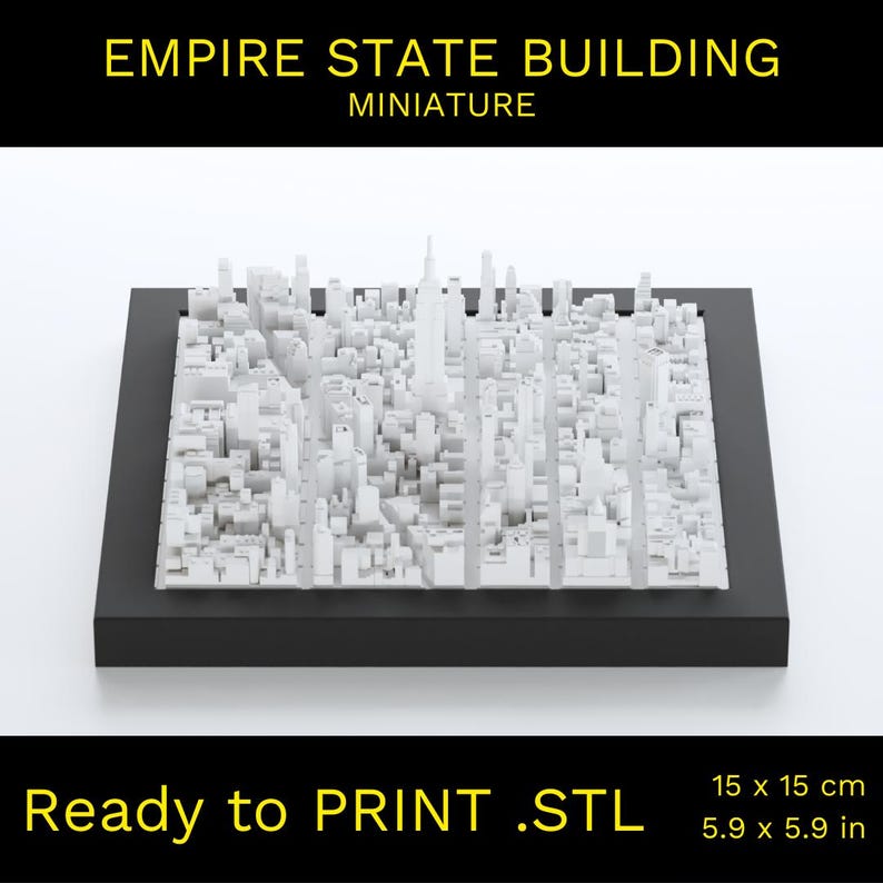 Pu&ograve; includere: Un modello in miniatura bianco dell'Empire State Building stampato in 3D, pronto per la stampa. Il modello misura 15 cm per 15 cm ed &egrave; stampato in formato STL.