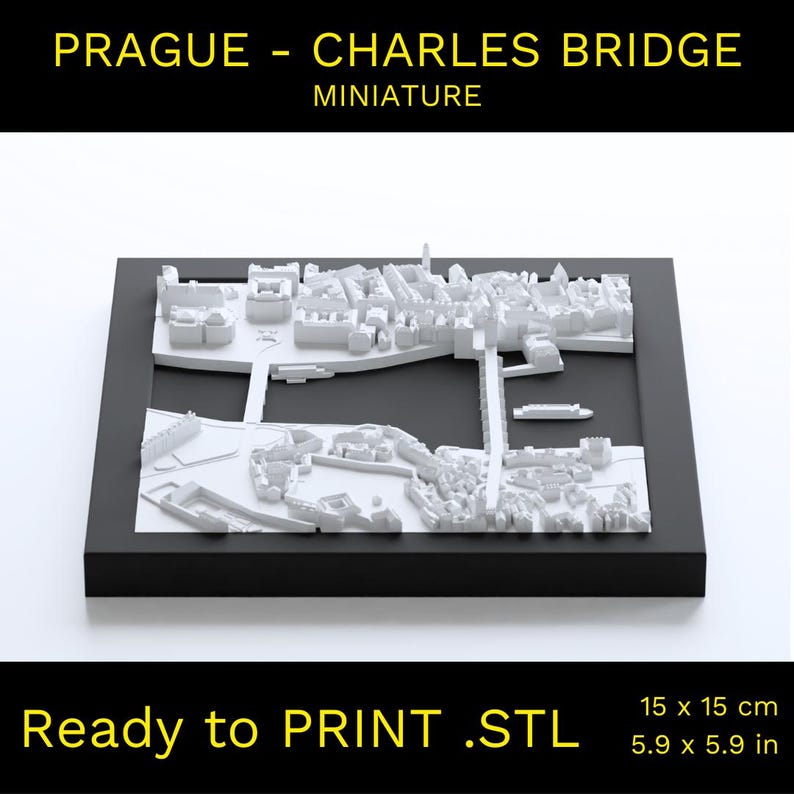 Puede incluir: Un modelo 3D impreso en blanco del Puente Carlos en Praga, Rep&uacute;blica Checa. El modelo mide 15 cm por 15 cm y est&aacute; listo para ser impreso.