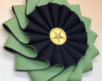 Sage Green and Black Pinwheel Cocarde Cockade Applique Millinery Military Reenactment