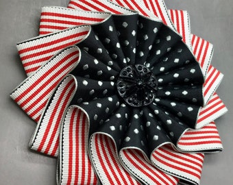 Red and White Stripes with  Black and Silver Dots Wheel Cocarde Applique