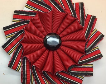 Red, White and Black and Gold Layered Wheel Cocarde Appliqué