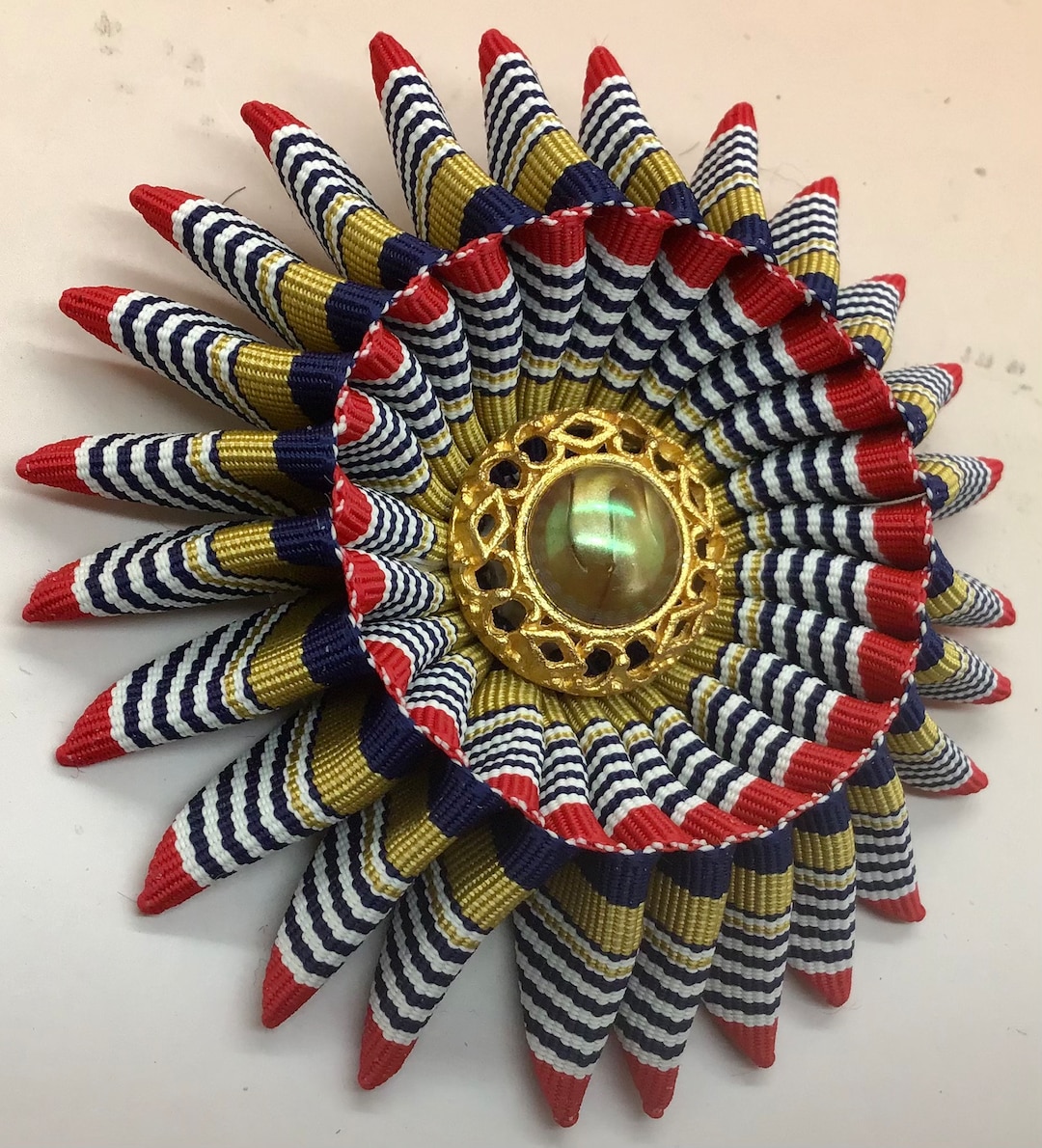 Gold, Blue, Red and White Folded Cocarde Cockade Applique Millinery ...