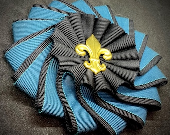 Turquoise and Black Pinwheel Cocarde Cockade Applique Millinery Military Reenactment