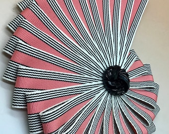 Coral Pink, White and Black Chambered Nautilus Cocarde or Cockade Appliqué