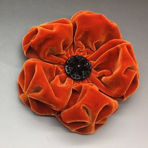 Large Deep Orange  Velvet Puffy Flower Applique