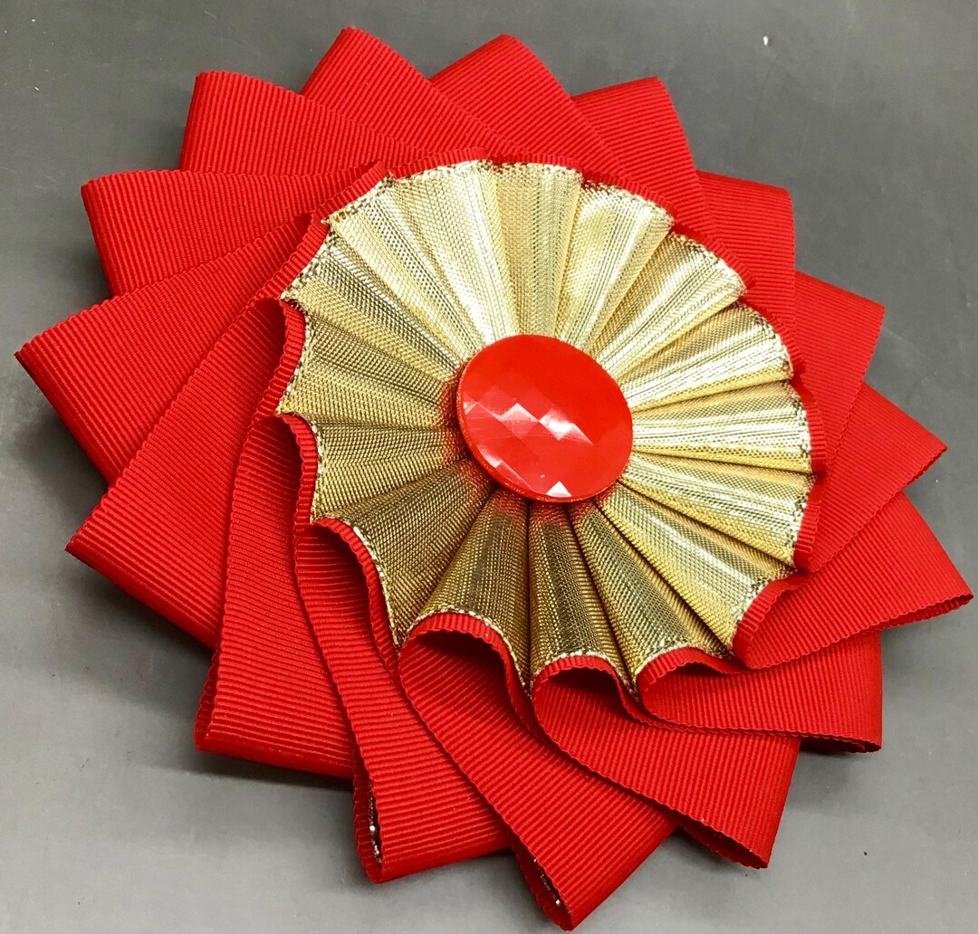 Christmas Red and Metallic Gold Pinwheel Cocarde Cockade Applique ...