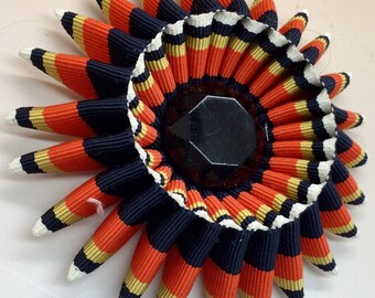 Yellow, Black, Red and White Folded Cocarde Cockade Applique Millinery Military Reenactment